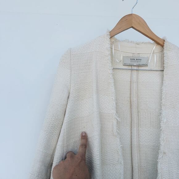 Zara Outerwear Cotton Wool Knit Open Long Cardigan Sweater Cream XS Small - Picture 7 of 9